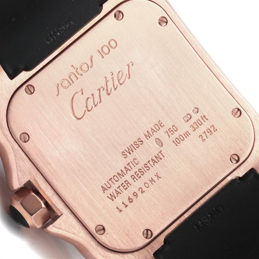 Cartier Santos 100 Rose Gold Black Dial Men's Watch W20124U2 Box Papers For Sale 1