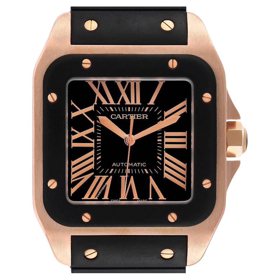 Cartier Santos 100 Roségold Schwarzes Zifferblatt Herrenuhr W20124U2 Box Papiere