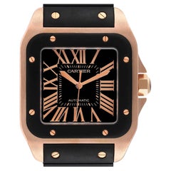 Cartier Santos 100 Rose Gold Black Dial Mens Watch W20124U2 Box Papers