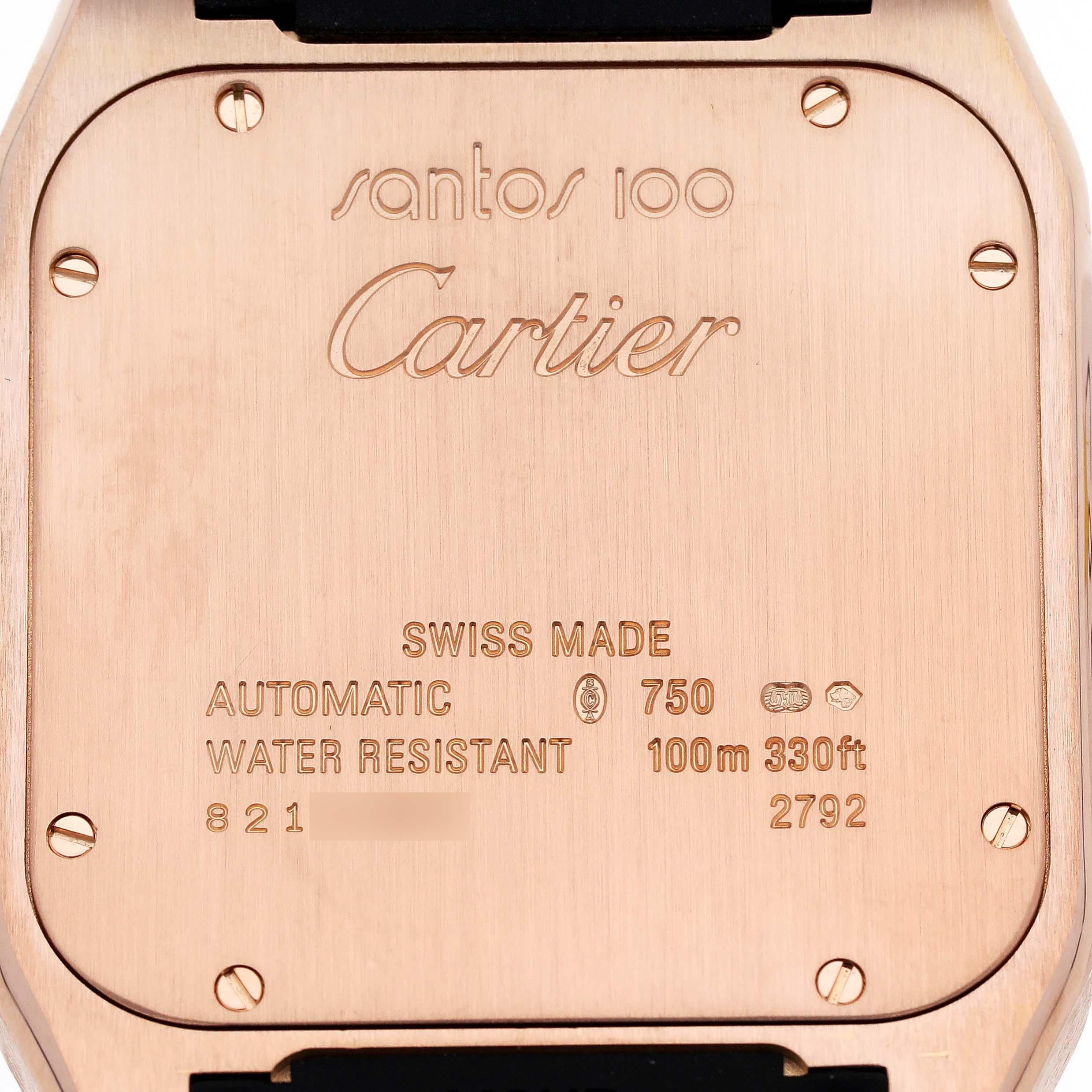 Cartier Santos 100 Rose Gold Black Dial Mens Watch W20124U2 Pour hommes en vente