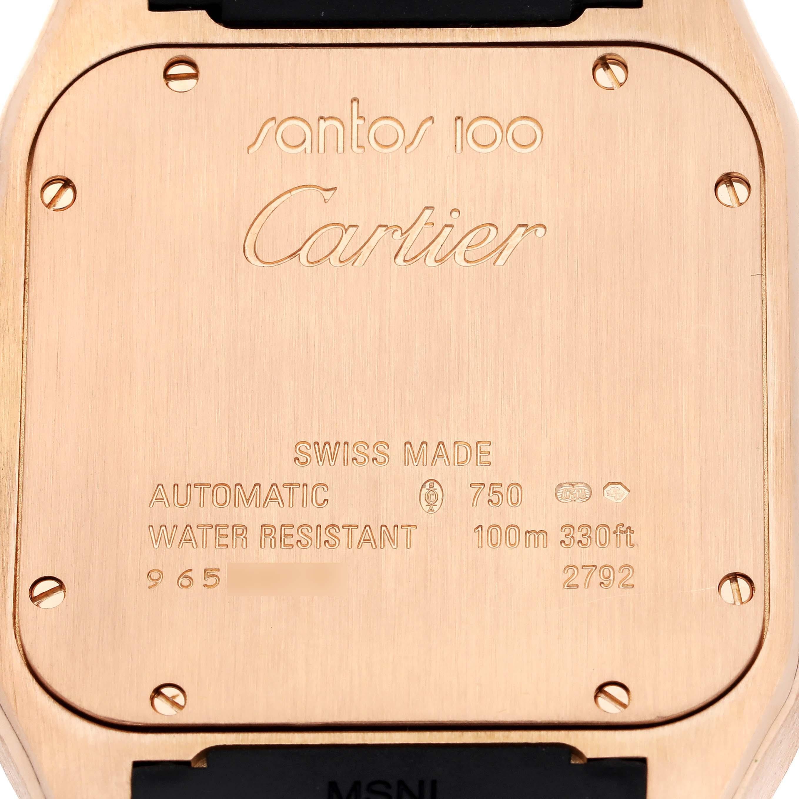 Men's Cartier Santos 100 Rose Gold Black Dial Mens Watch W20124U2 For Sale