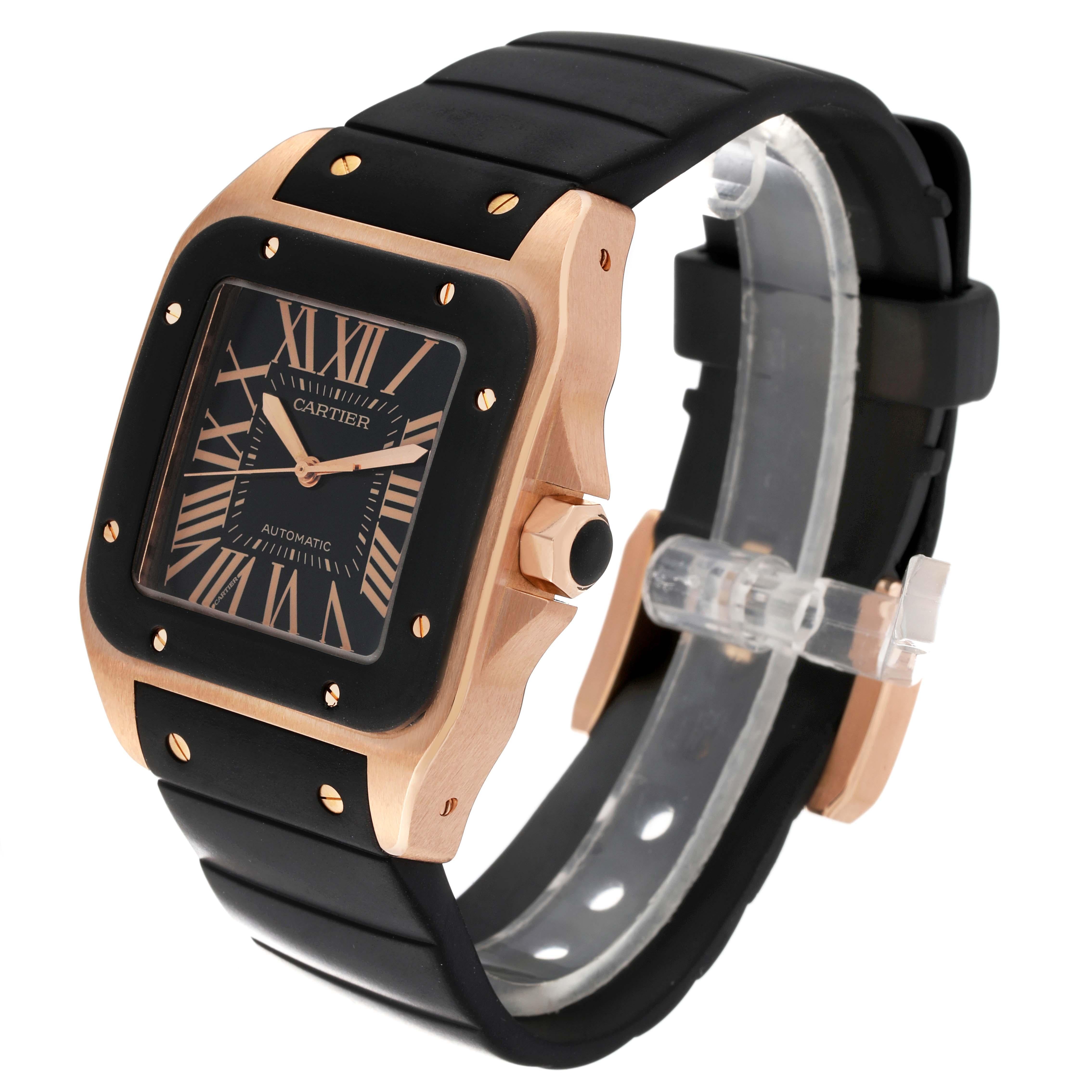 Cartier Santos 100 Rose Gold Black Dial Mens Watch W20124U2 For Sale 2