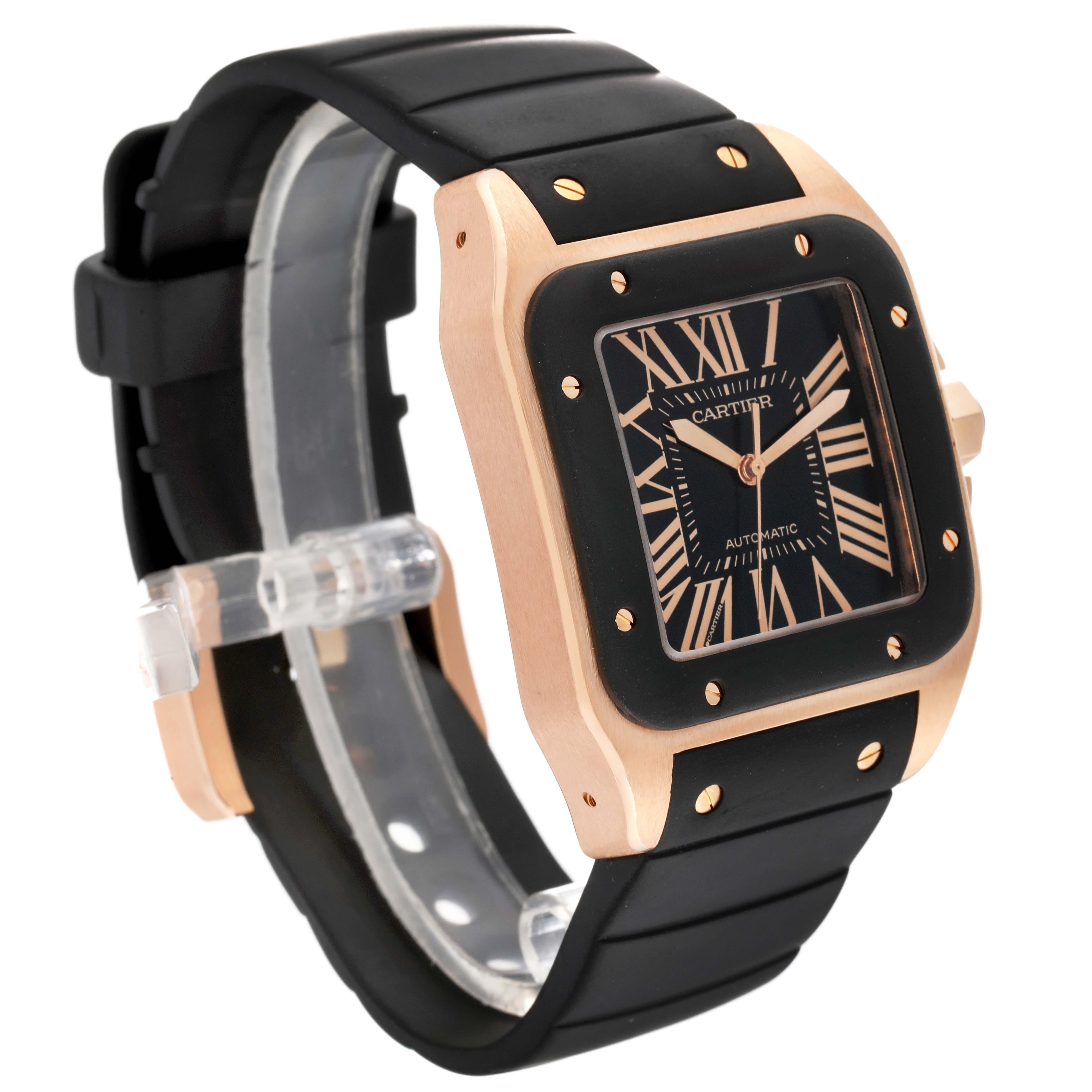 Cartier Santos 100 Rose Gold Black Dial Mens Watch W20124U2 For Sale 4