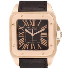 Cartier Santos 100 Rose Gold Chocolate Dial Men’s Watch W20127Y1