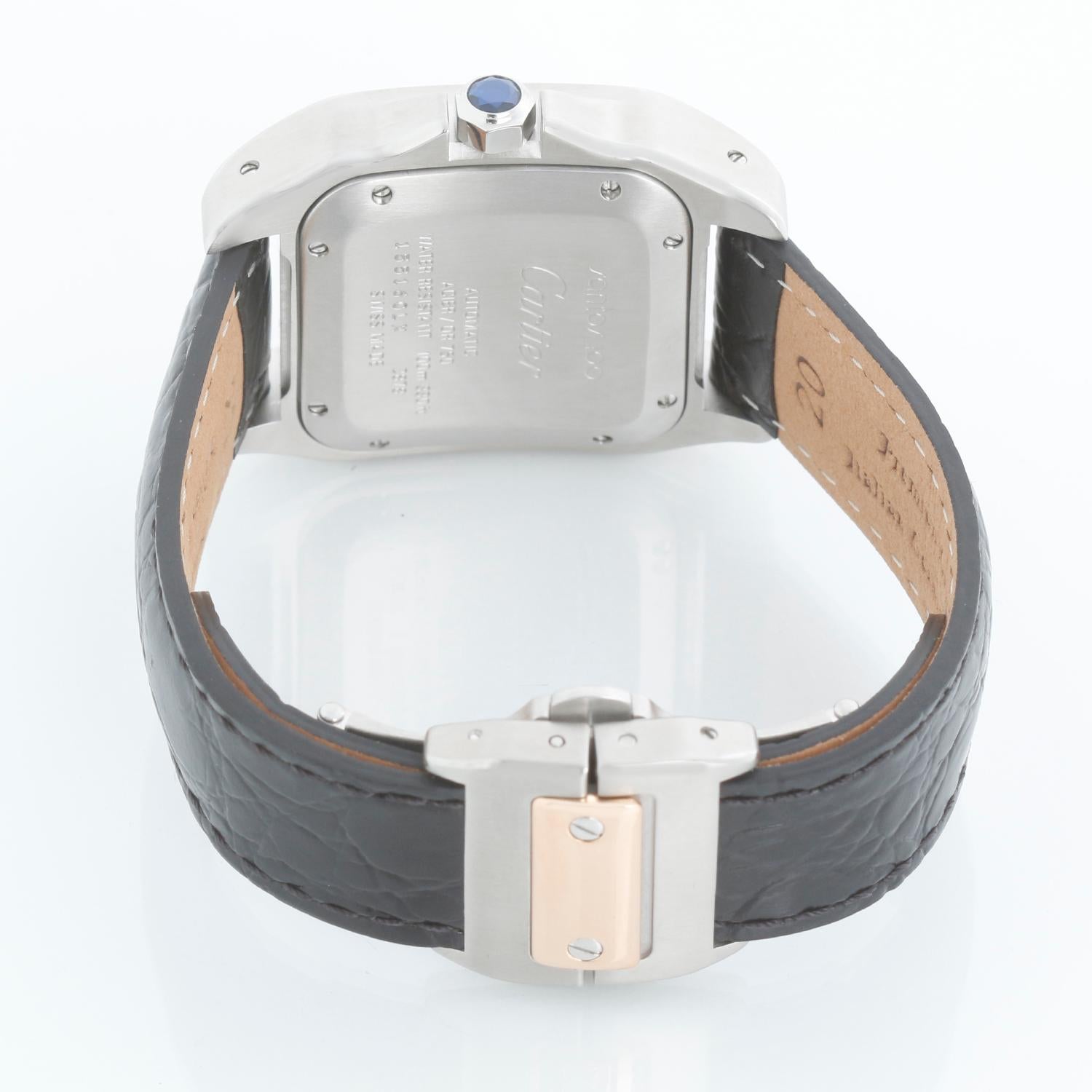 Cartier Santos 100 Rose Gold & Steel Automatic Unisex Watch W20107X7 2878 Excellent état - En vente à Dallas, TX
