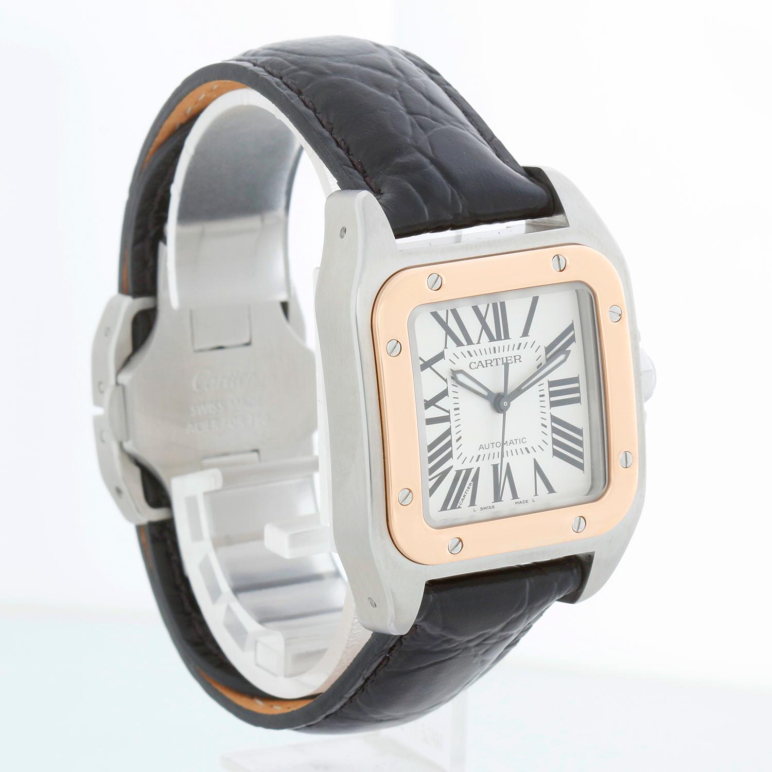 Cartier Santos 100 Rose Gold & Steel Automatic Unisex Watch W20107X7 2878 en vente 1