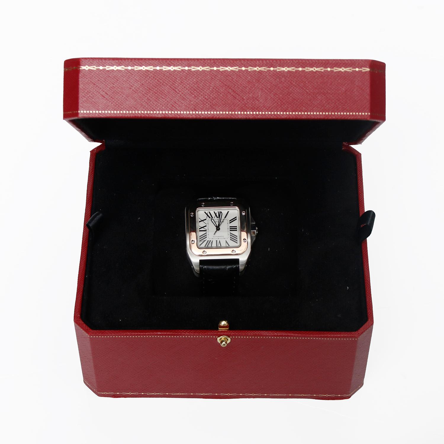 Cartier Santos 100 Rose Gold & Steel Automatic Unisex Watch W20107X7 2878 en vente 2