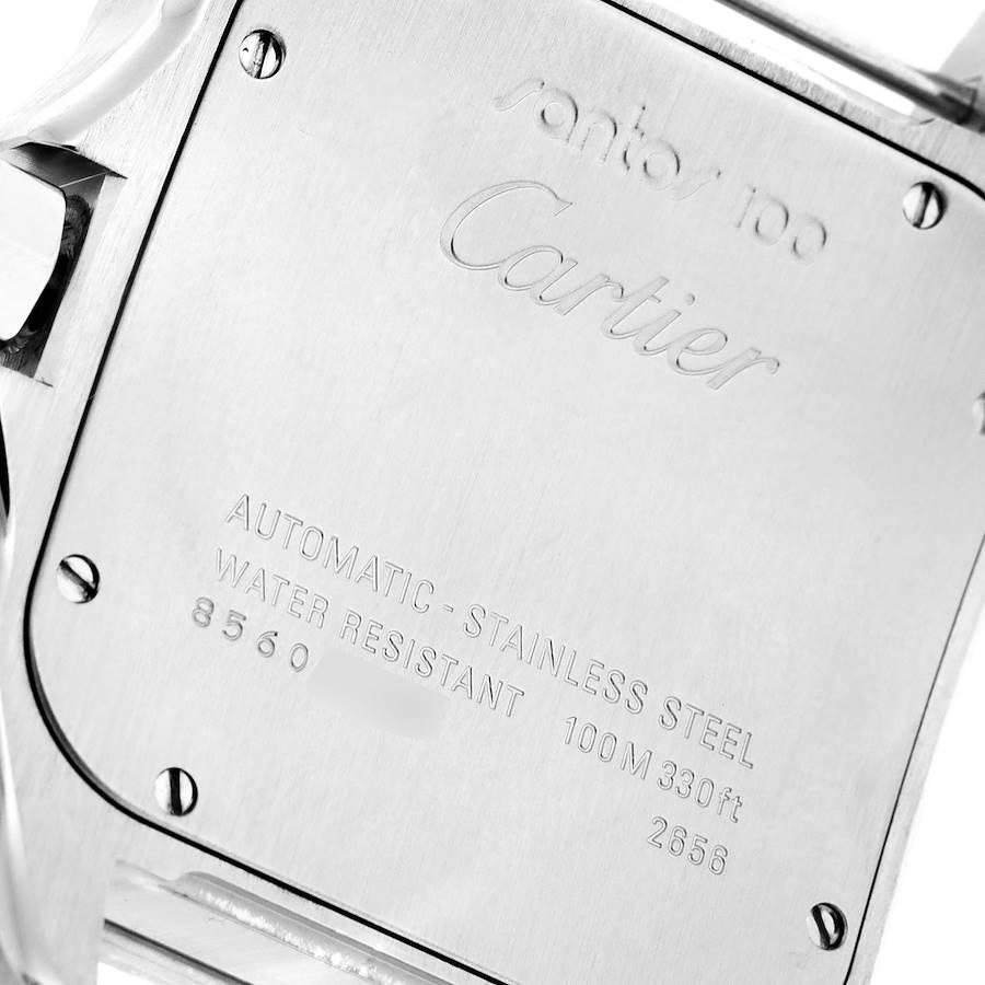 Cartier Santos 100 Silver Dial Black Strap Steel Mens Watch W20073X8 In Good Condition In Atlanta, GA