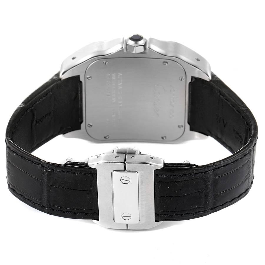 Men's Cartier Santos 100 Silver Dial Black Strap Steel Mens Watch W20073X8