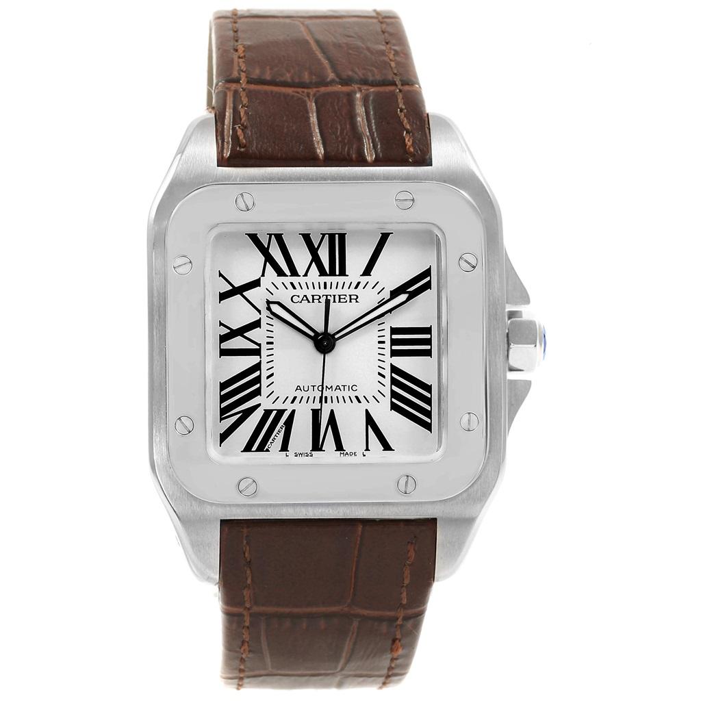 Cartier Santos 100 Silver Dial Brown 