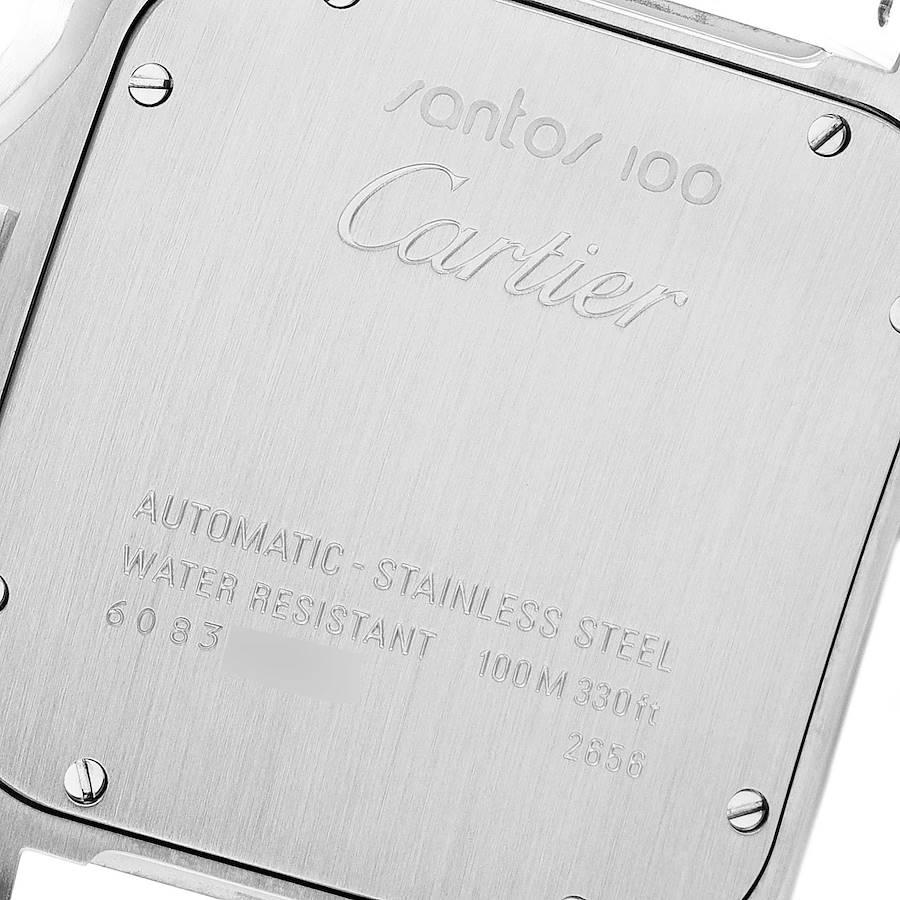 Cartier Santos 100 Silver Dial Orange Strap Steel Mens Watch W20073X8 In Excellent Condition For Sale In Atlanta, GA