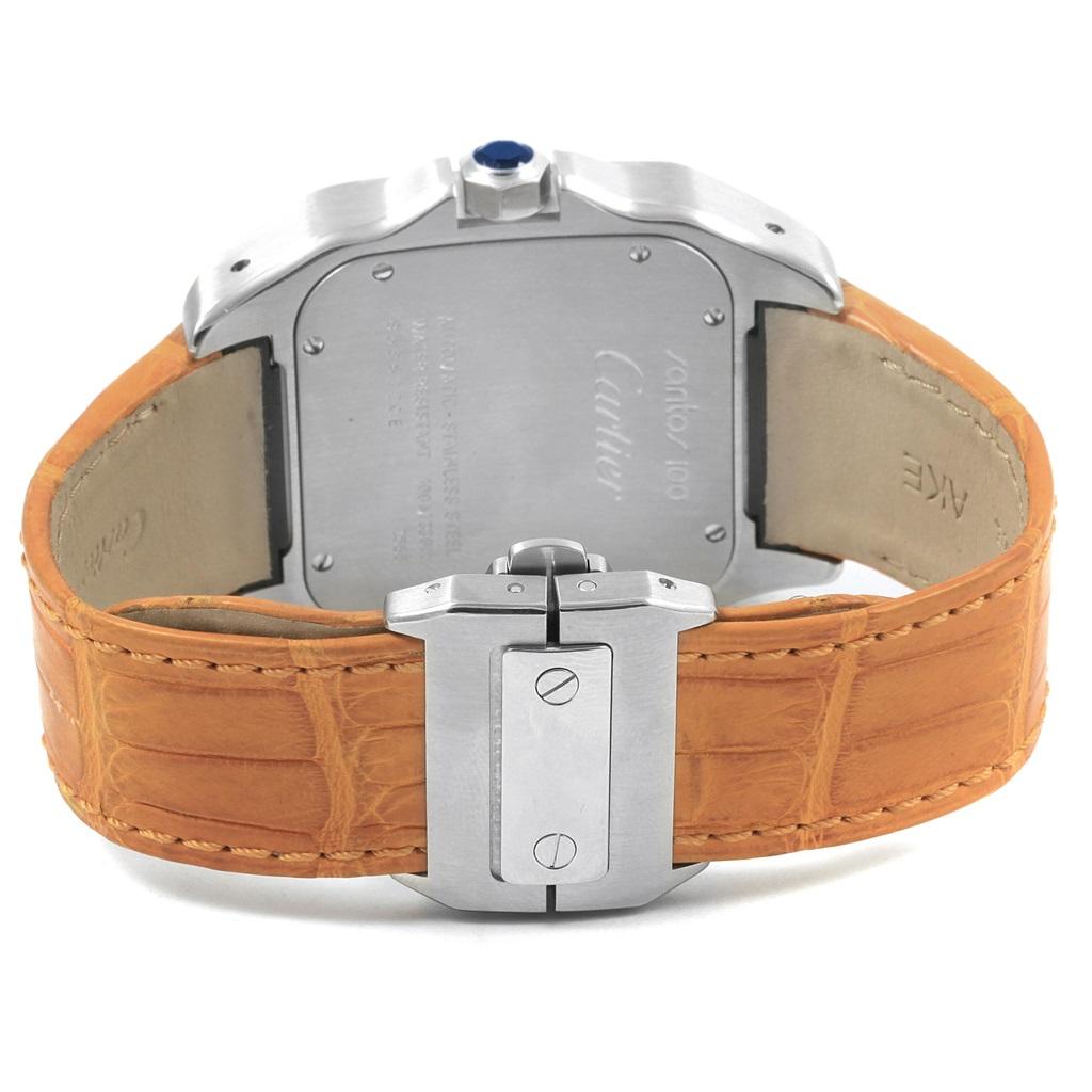 Men's Cartier Santos 100 Silver Dial Orange Strap Steel Men’s Watch W20073X8