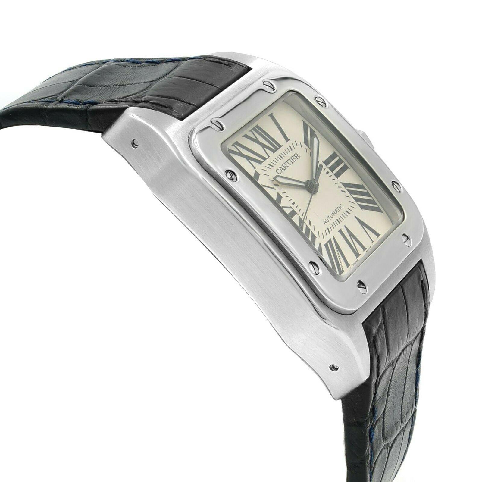 Men's Cartier Santos 100 Silver Roman Dial Steel Automatic Large Men’s Watch W20073X8