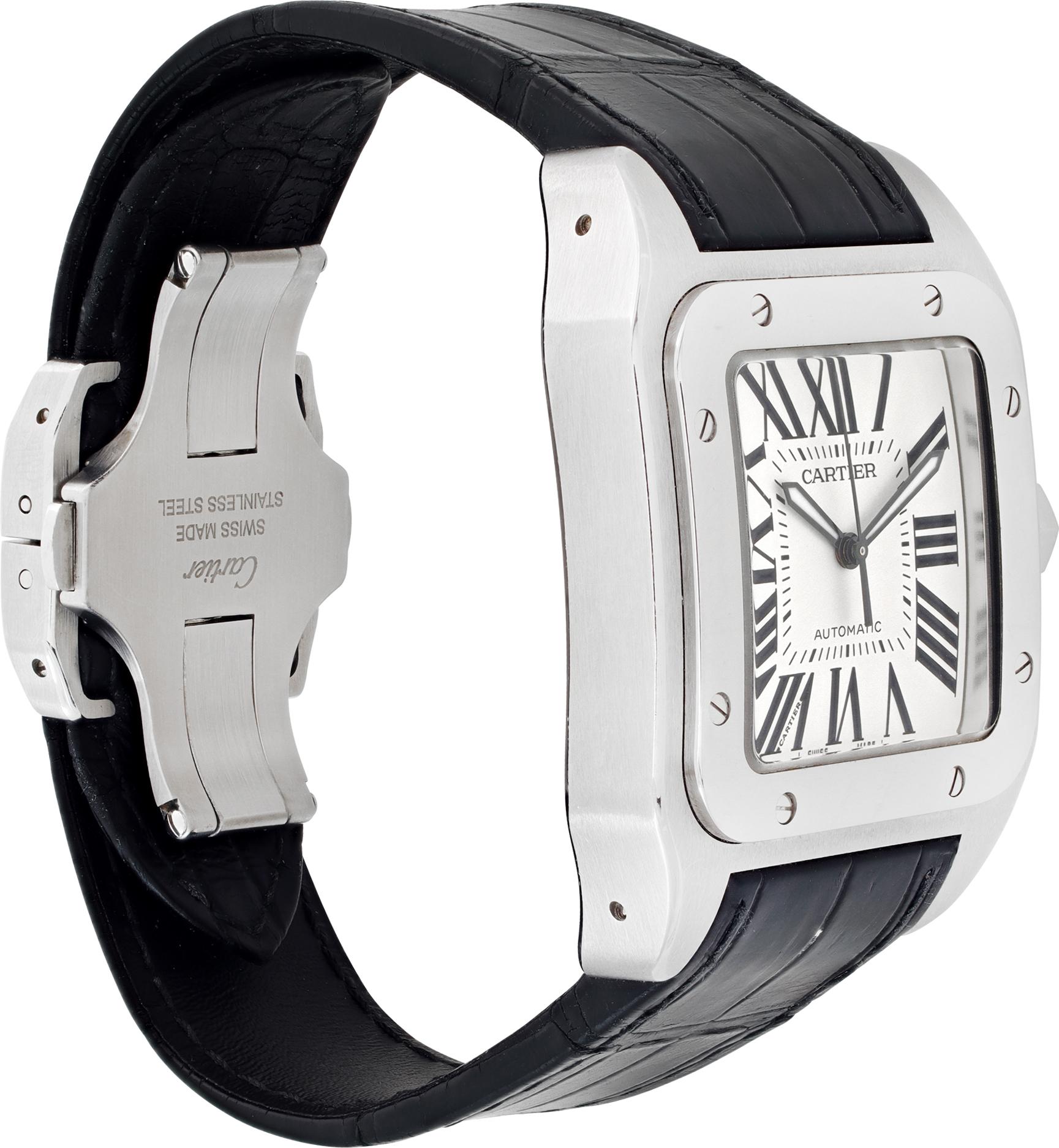 Cartier Santos 100, montre-bracelet automatique en acier inoxydable réf. W20073X8 Excellent état - En vente à Surfside, FL