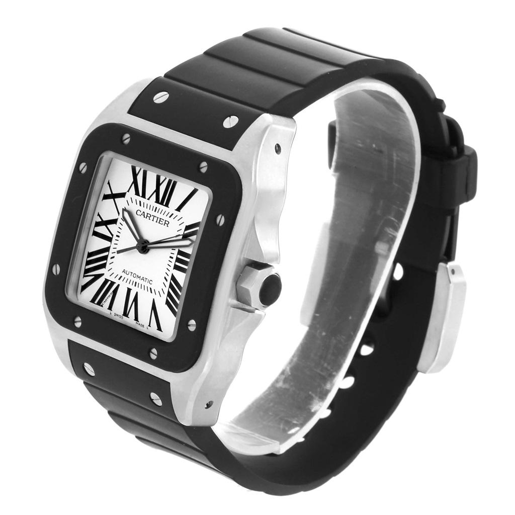 Cartier Santos 100 Stainless Steel Black Rubber Watch W20121U2 1