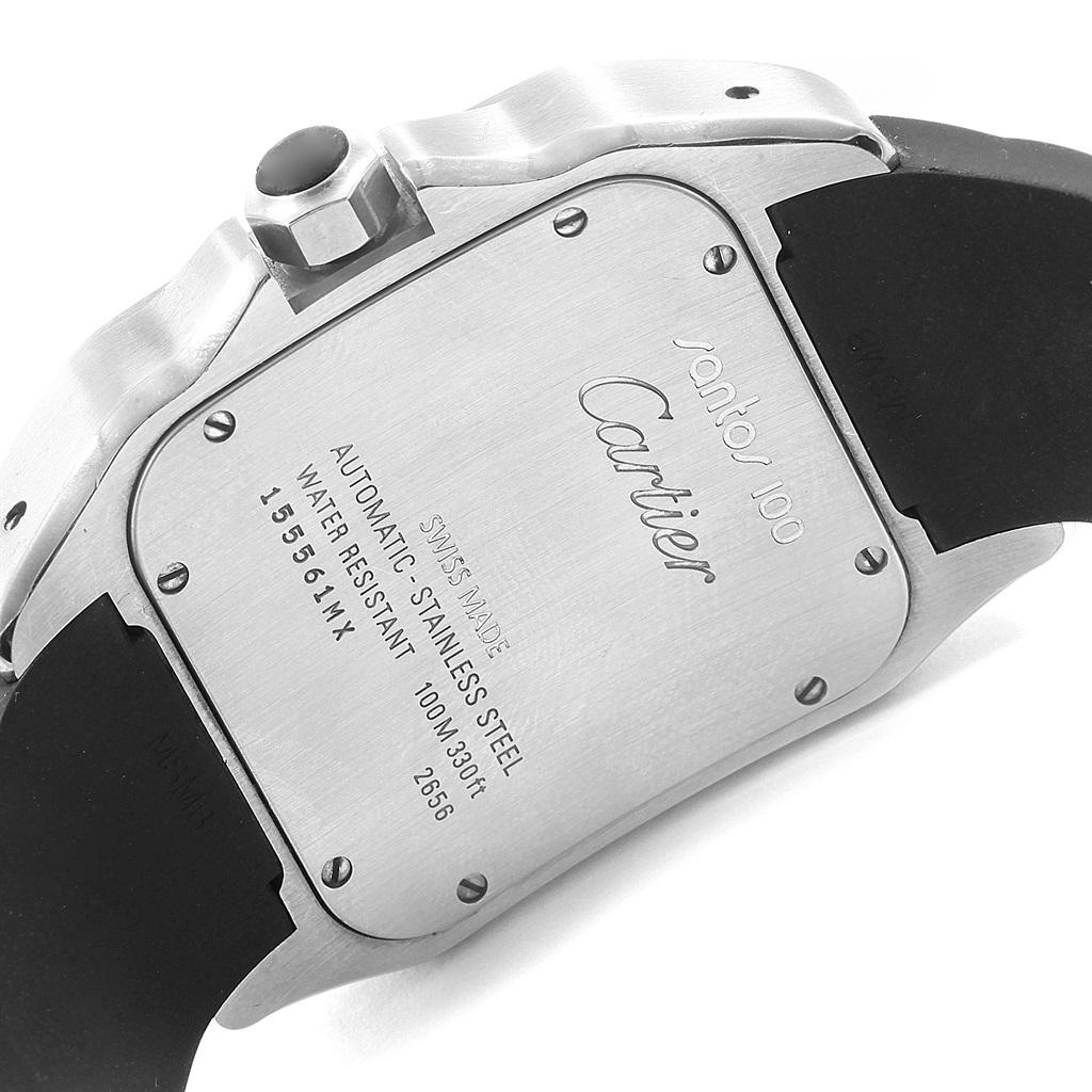 Cartier Santos 100 Stainless Steel Black Rubber Watch W20121U2 2