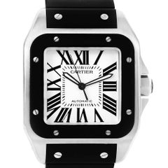 Cartier Santos 100 Stainless Steel Black Rubber Watch W20121U2
