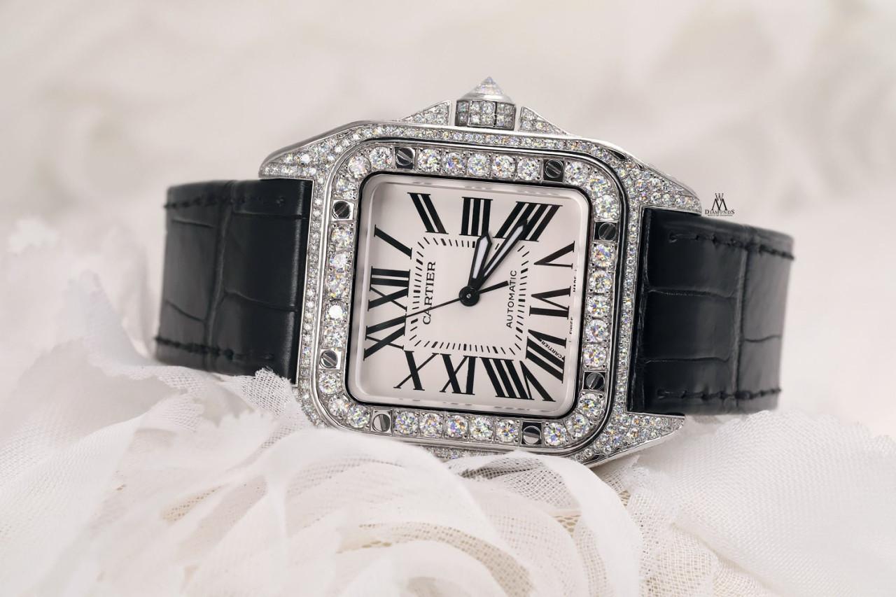 Cartier Santos 100 Edelstahl-Uhr mit Schraubverschluss W20073X8 im Zustand „Hervorragend“ im Angebot in New York, NY