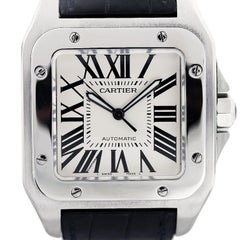 Cartier Santos 100 Stainless Steel Leather Strap W20073X8 Watch