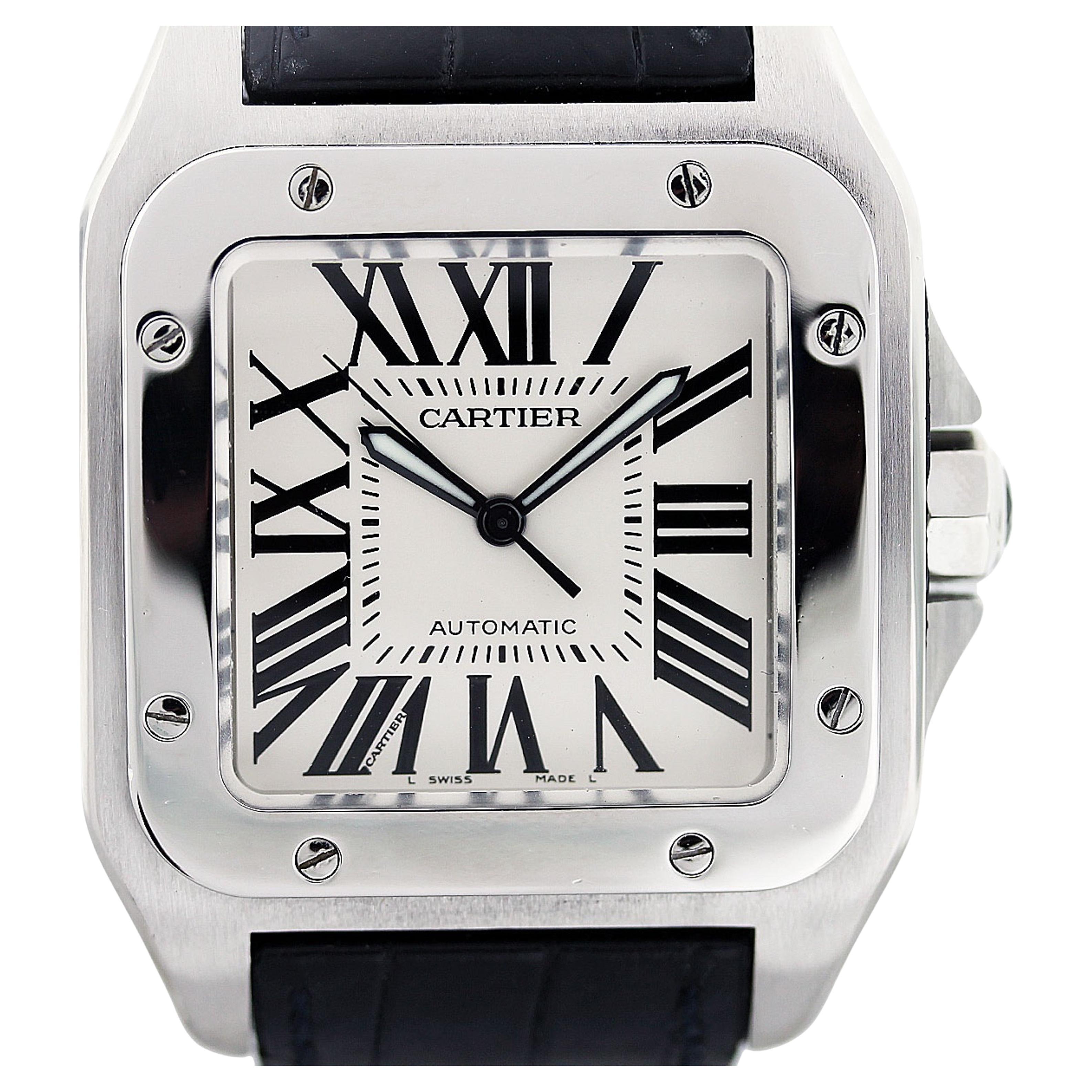 Montre Cartier Santos 100 Acier inoxydable Bracelet cuir W20073X8