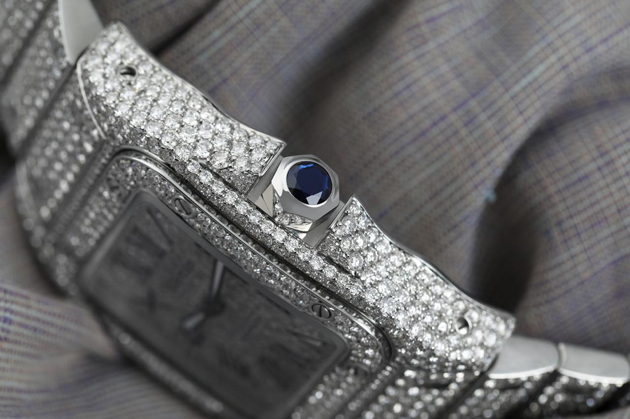 Cartier Santos 100 Stainless Steel Watch Customized with Genuine Diamonds W20073X8.
