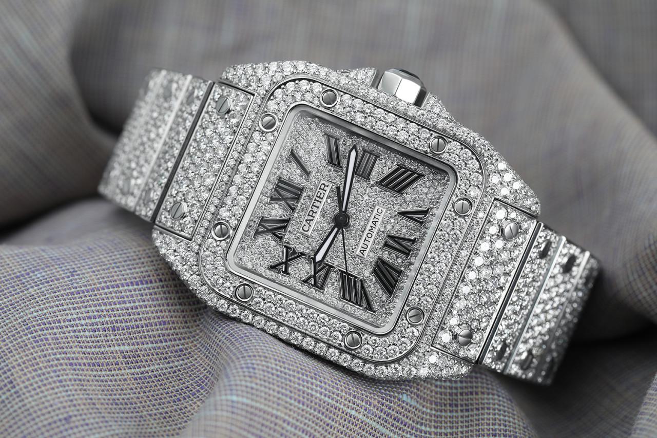 cartier santos 100 diamond watch