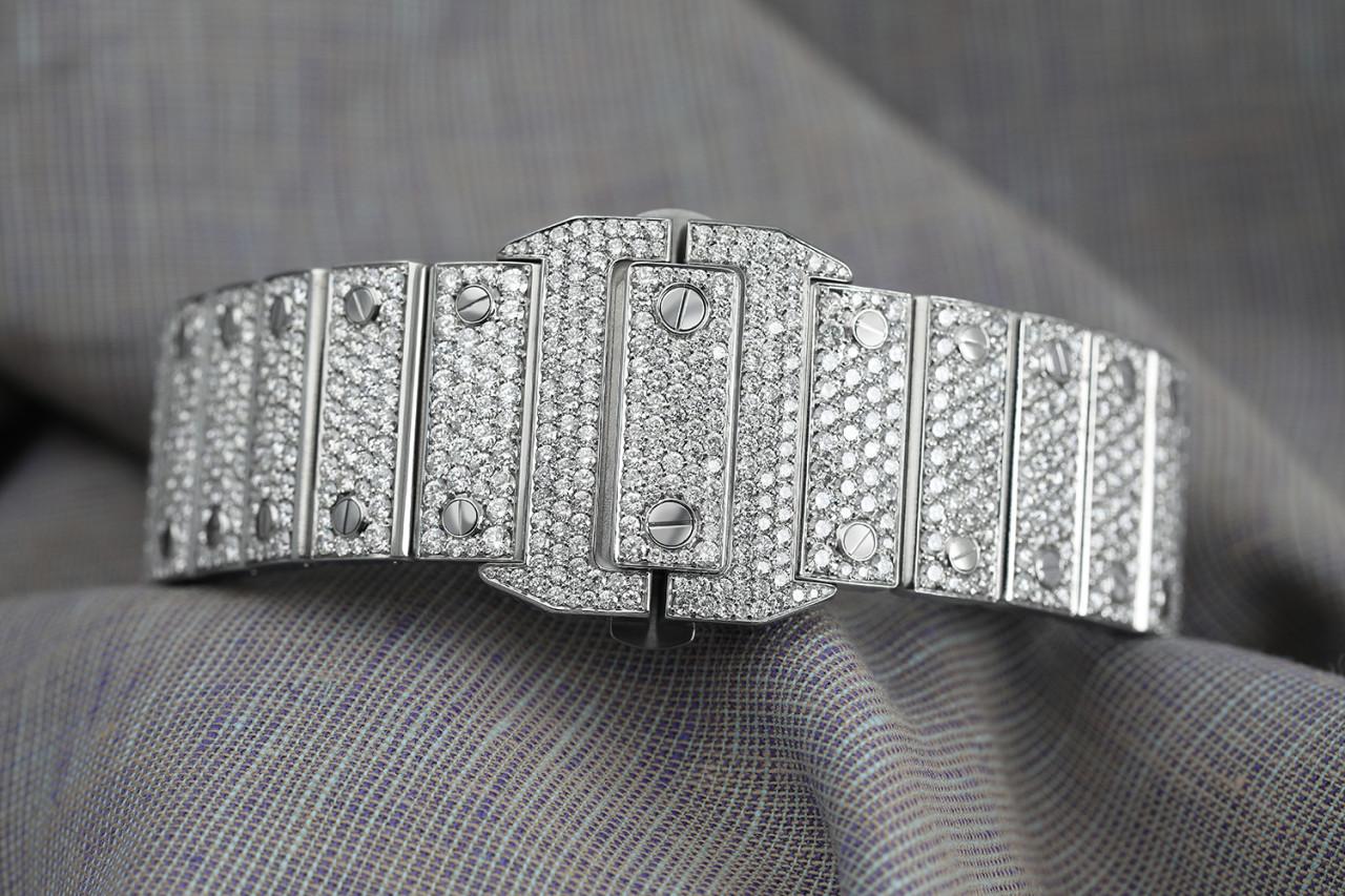 Taille ronde Montre Cartier Santos 100 en acier inoxydable avec diamants véritables personnalisés, taille W20073x8 en vente