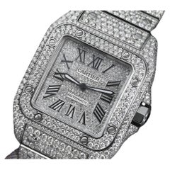 Cartier Santos 100 Stainless Steel Watch Customized Genuine Diamonds W20073x8