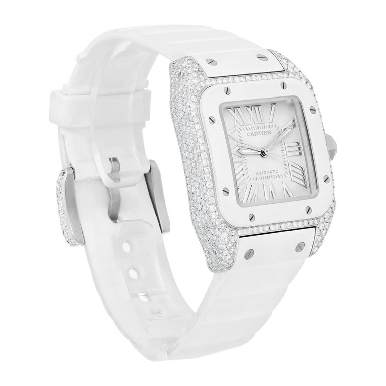 Reloj Cartier Santos 100 de acero inoxidable con diamantes de 33