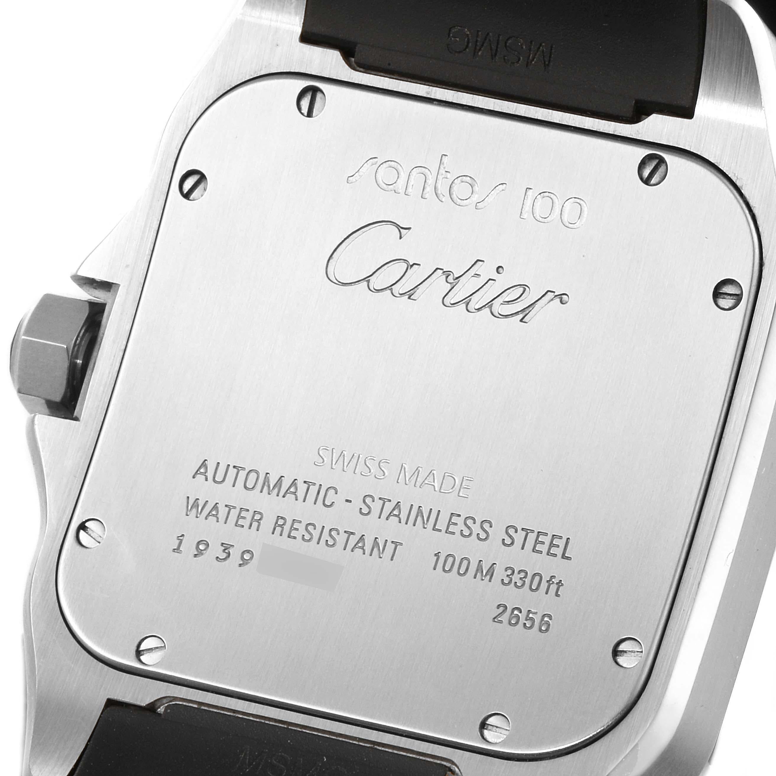 Men's Cartier Santos 100 Steel Black Rubber Strap Mens Watch W20121U2