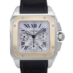Cartier Santos 100 Steel Chronograph Silver Dial Automatic Mens Watch W20091X7