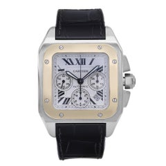 Cartier Santos 100 Stahl Chronograph Silber Zifferblatt Automatik Herrenuhr W20091X7