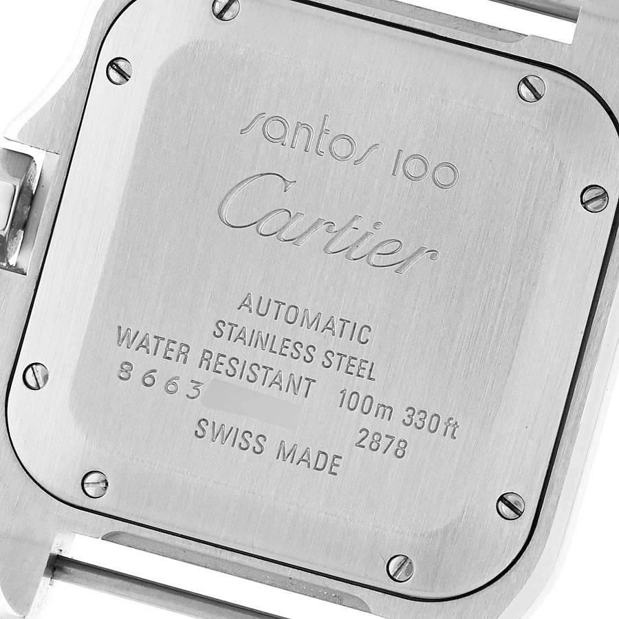 Cartier Santos 100 Steel Midsize White Strap Mens Watch W20106X8 In Good Condition In Atlanta, GA