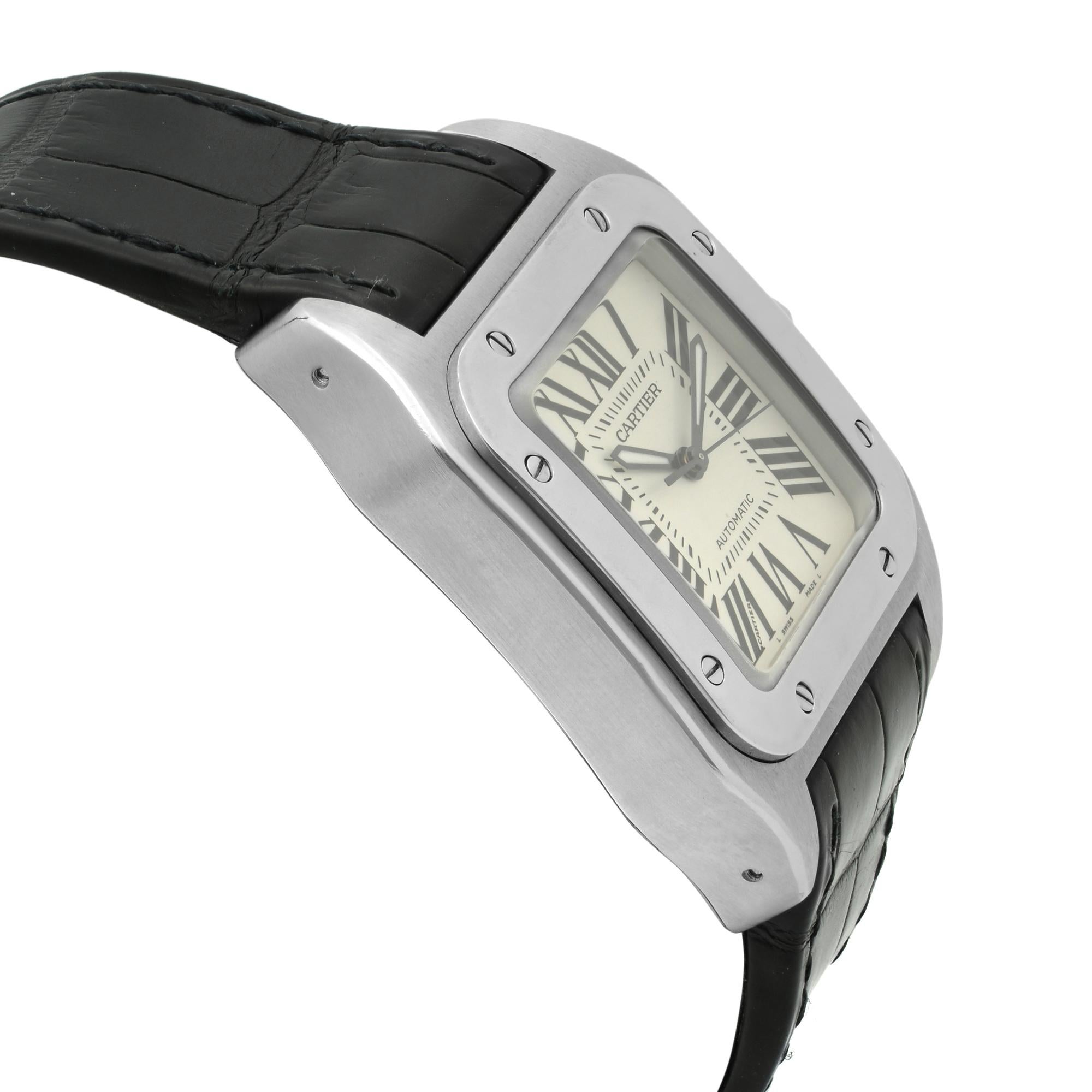 Cartier Santos 100 Steel Silver Roman Dial Automatic Men's Watch W20106X8 1
