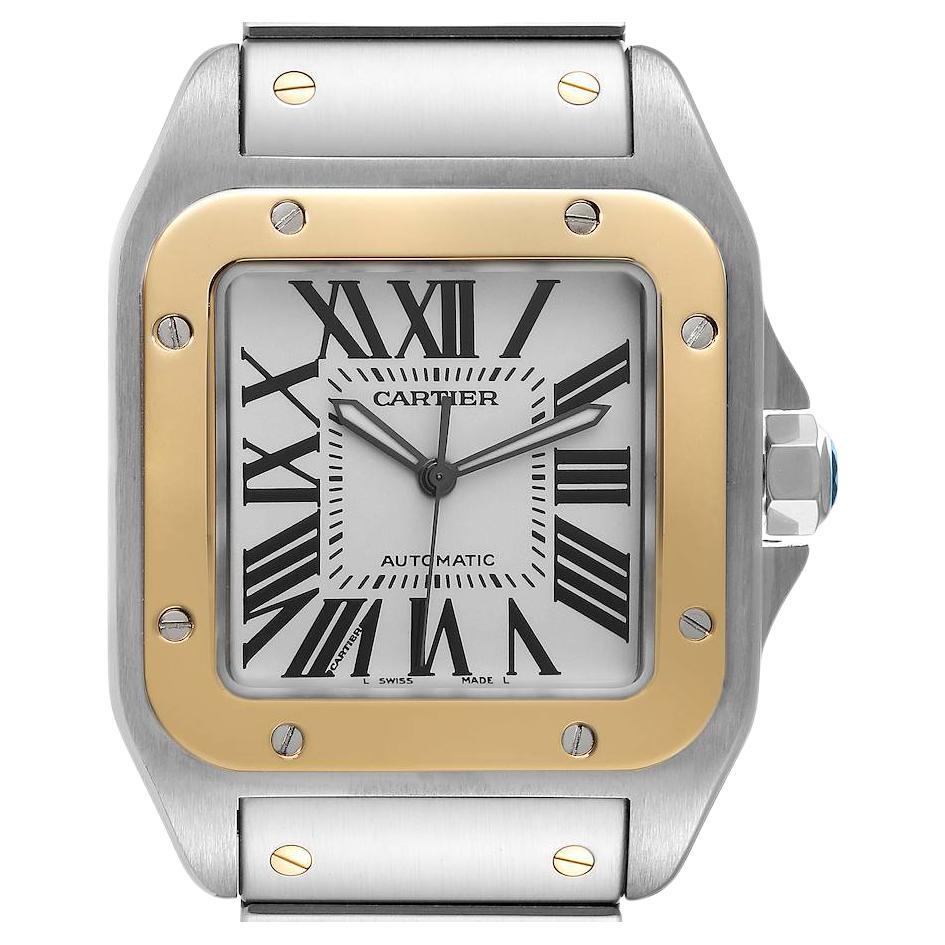 Cartier Santos 100 Steel Yellow Gold Mens Watch W200728G For Sale