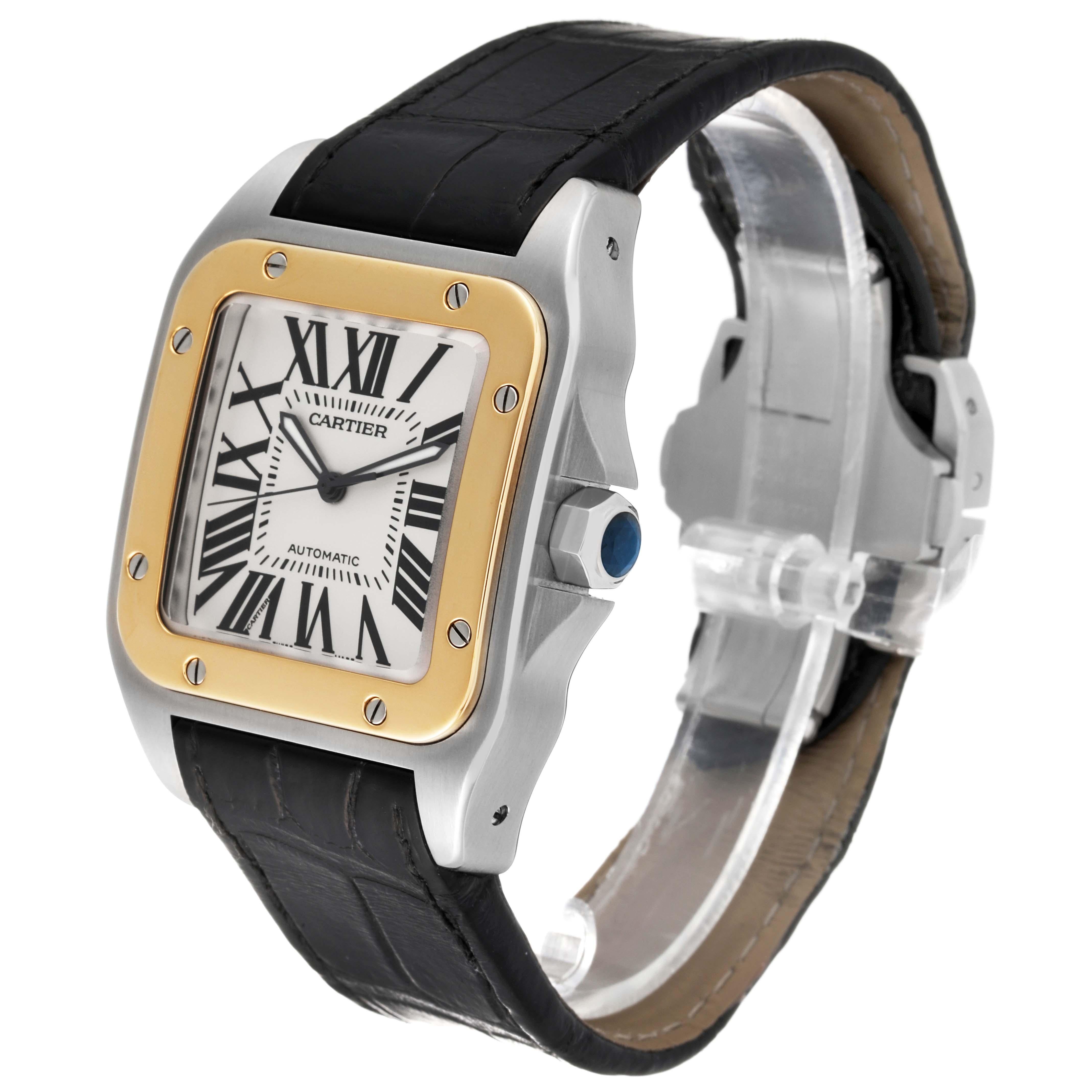Men's Cartier Santos 100 Steel Yellow Gold 38mm Silver Dial Mens Watch W20072X7 For Sale