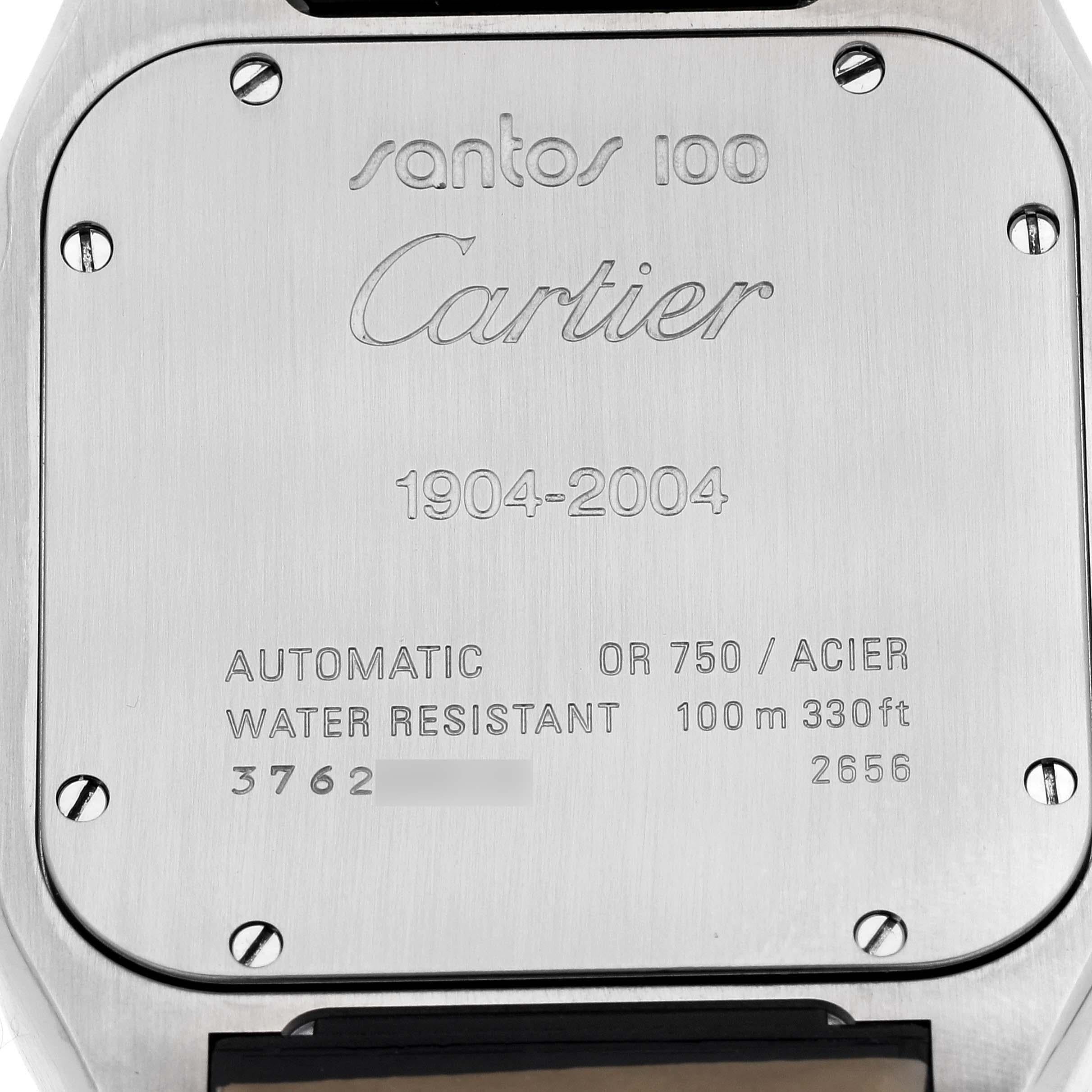 Cartier Santos 100 Stahl Gelbgold 38mm Silber Zifferblatt Herrenuhr W20072X7 im Angebot 3