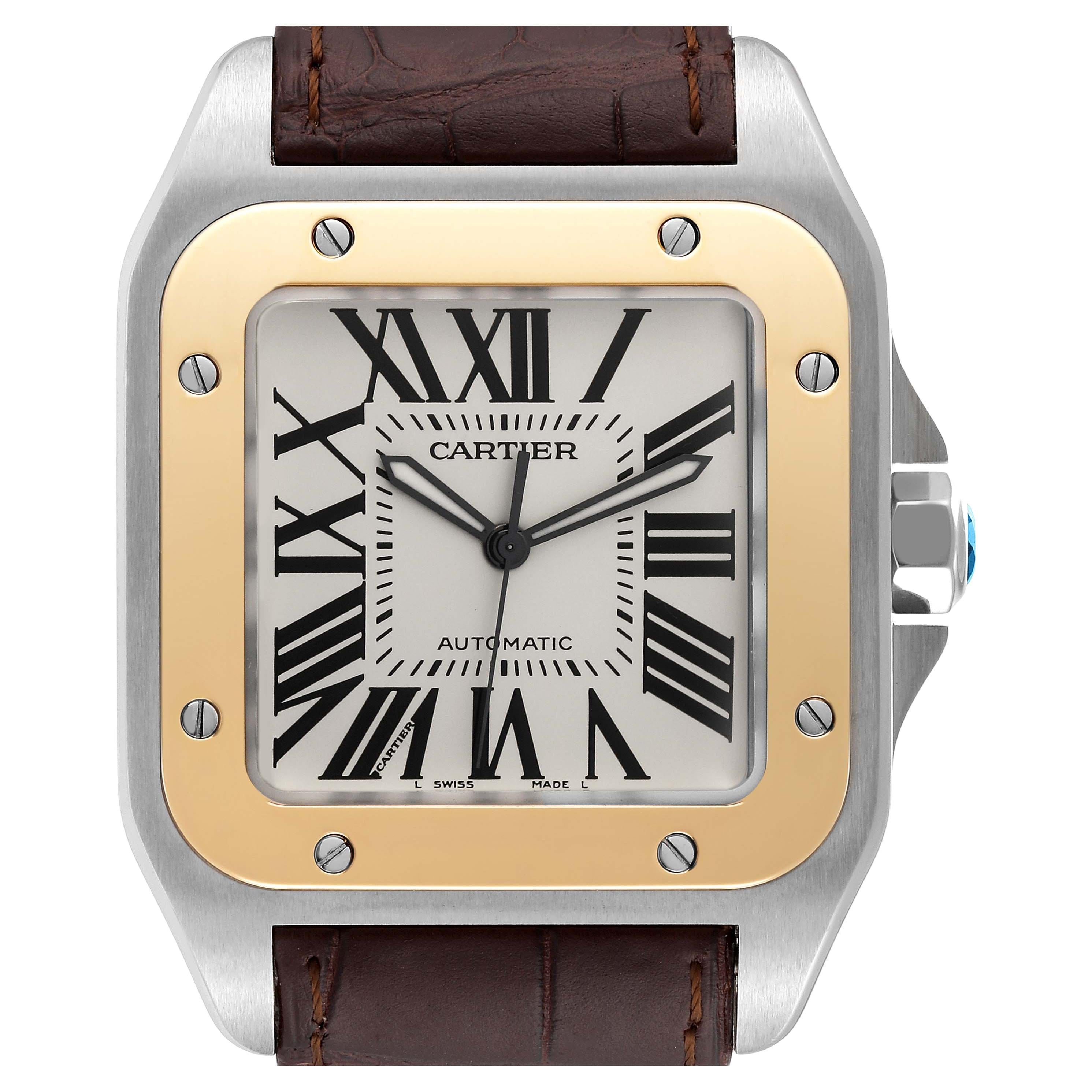 Cartier Santos 100 Steel Yellow Gold 38mm Silver Dial Mens Watch W20072X7  sur 1stDibs