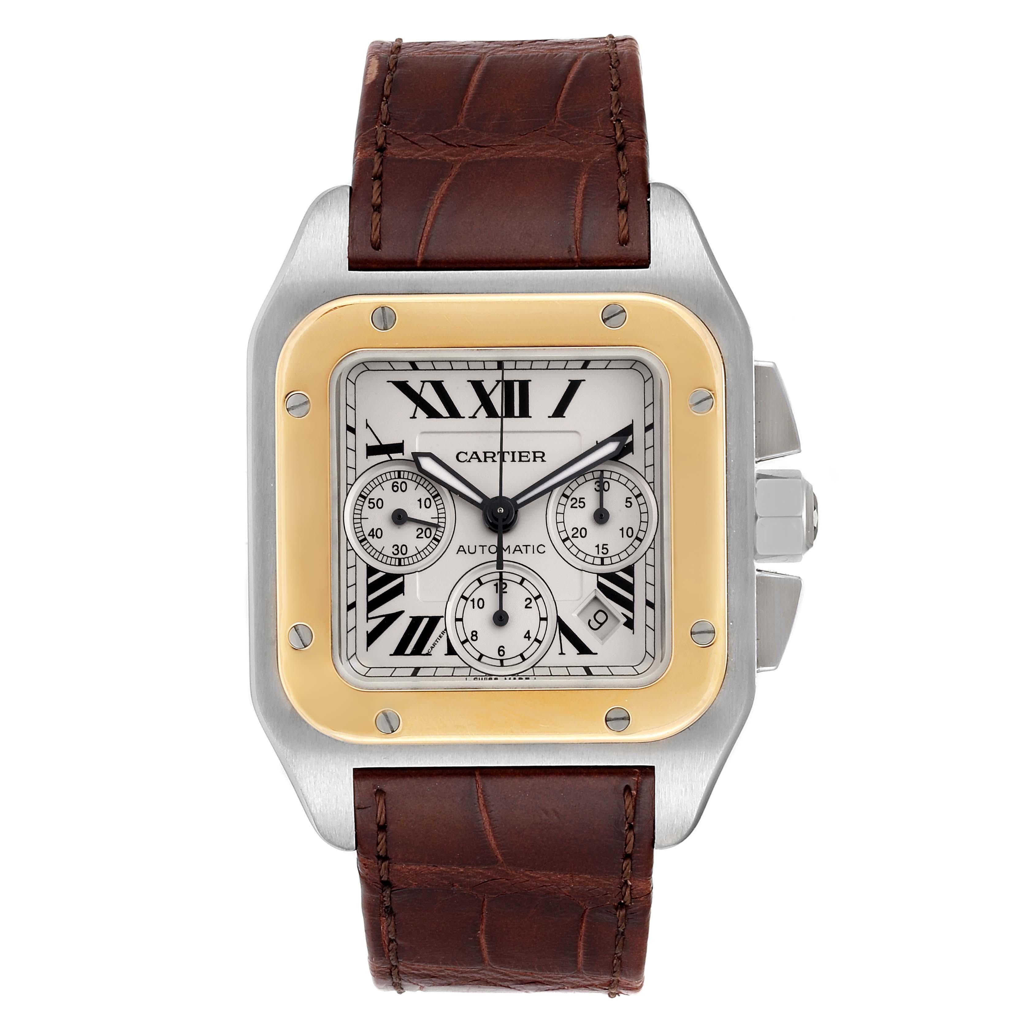 Cartier Santos 100 Steel Yellow Gold Chronograph Men's Watch W20091X7 For  Sale at 1stDibs