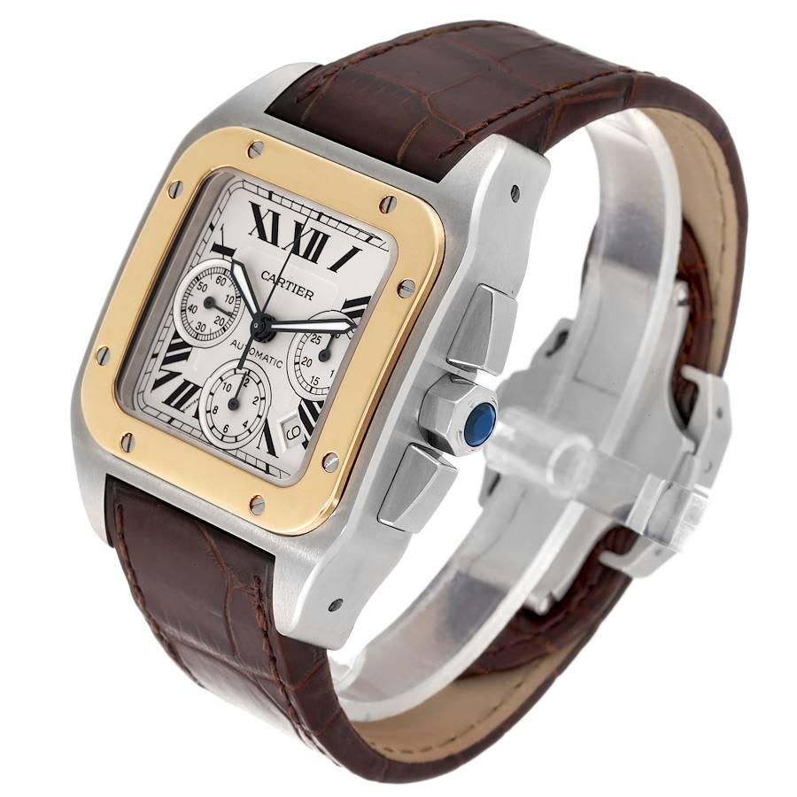 Cartier Montre chronographe Santos 100 en acier et or jaune pour hommes W20091X7 Excellent état à Atlanta, GA