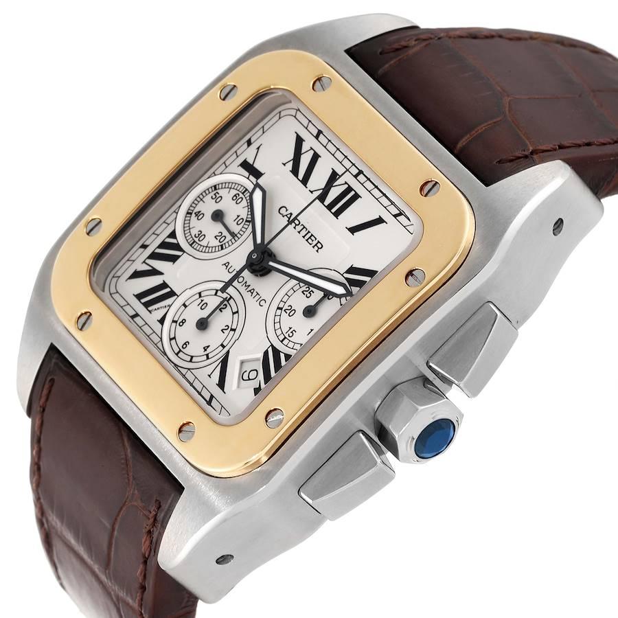  Cartier Montre chronographe Santos 100 en acier et or jaune pour hommes W20091X7 Pour hommes 