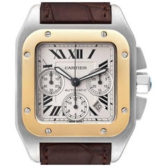 Cartier Santos 100 Steel Yellow Gold Chronograph Mens Watch W20091X7