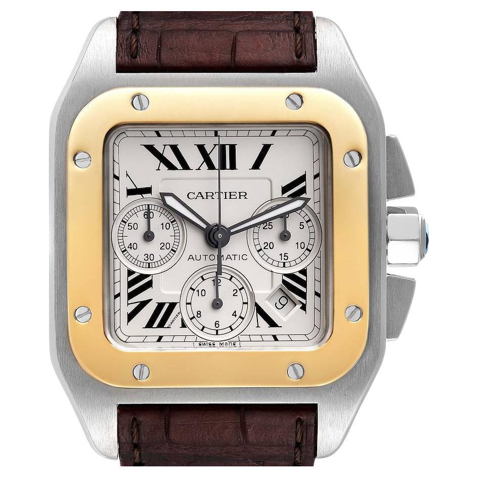 Cartier Santos 100 Steel Yellow Gold Chronograph Mens Watch W20091X7