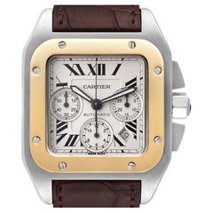 Cartier Santos 100 Steel Yellow Gold Chronograph Mens Watch W20091X7