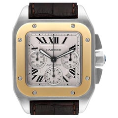 Cartier Santos 100 Steel Yellow Gold Chronograph Mens Watch W20091X7