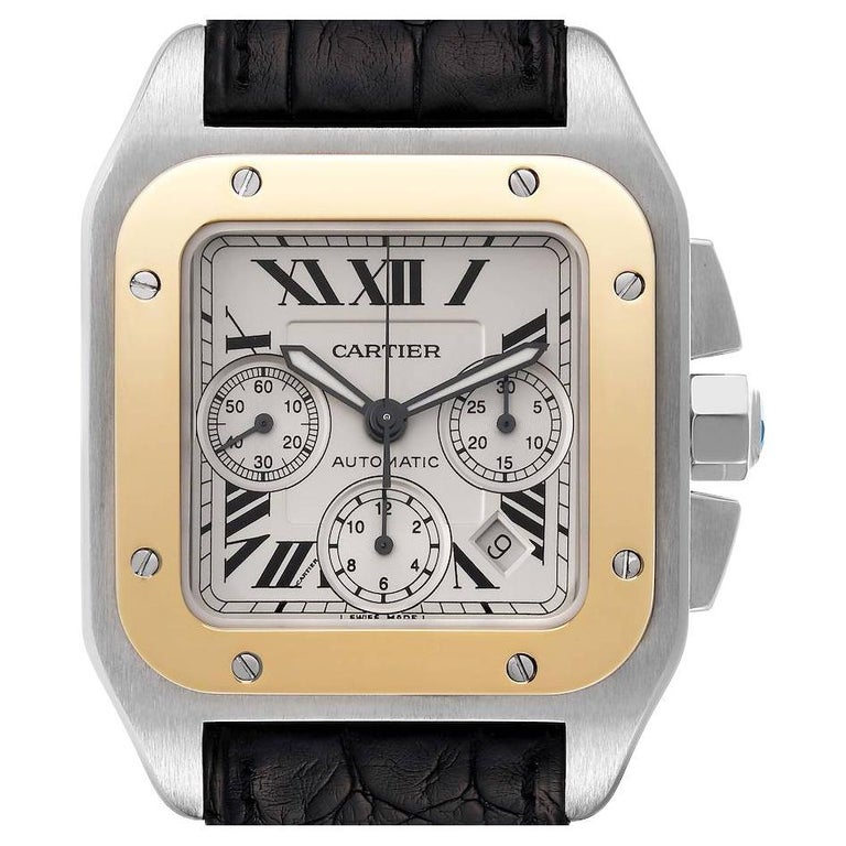 Cartier Montre chronographe Santos 100 en acier et or jaune pour hommes  W20091X7 En vente sur 1stDibs