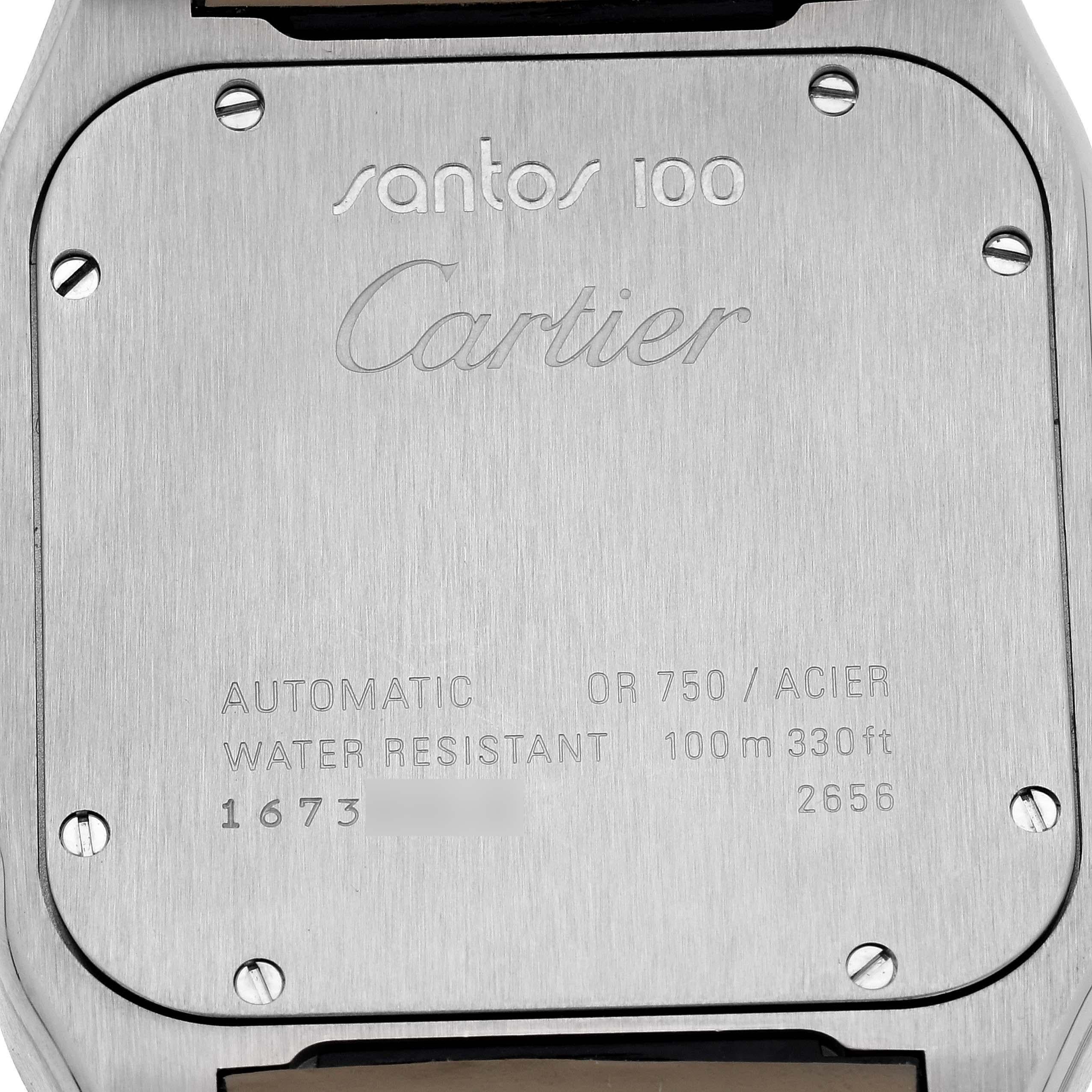 Cartier Santos 100 Steel Yellow Gold Silver Dial Mens Watch W20072X7 For Sale 3