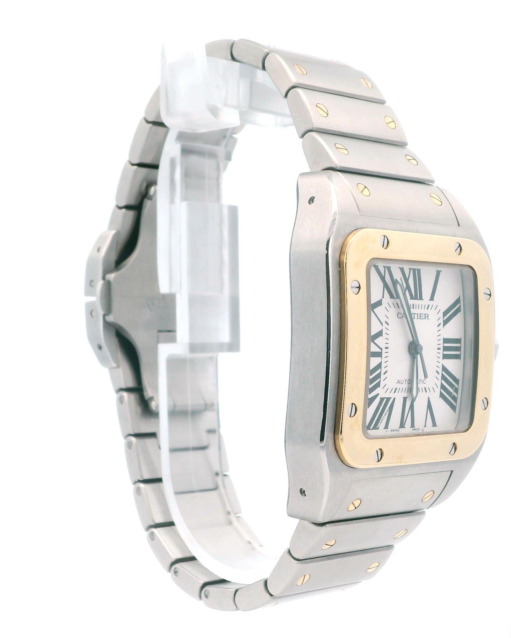 Cartier santos 100 W200728G 18K Two-Tone W/Card  7/24 silver dial In Excellent Condition For Sale In Great Neck Plaza, NY