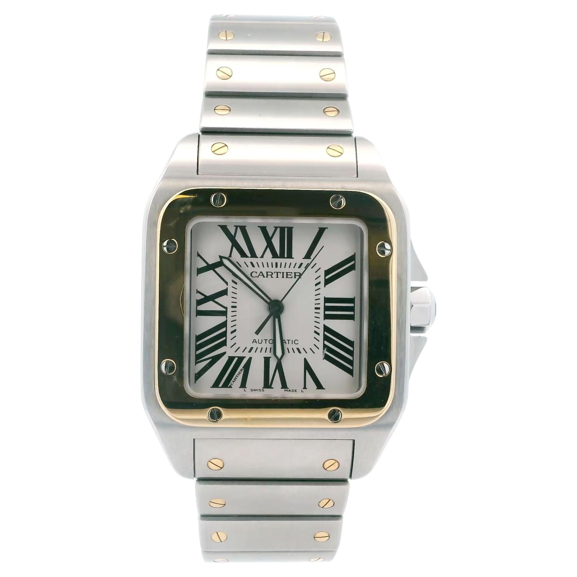 Cartier santos 100 W200728G 18K Two-Tone W/Card  7/24 silver dial