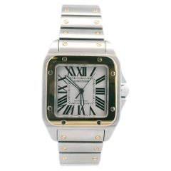 Cartier santos 100 W200728G 18K bicolore W/Card  7/24 quadrante argento
